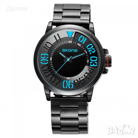 Масивен мъжки часовник, черен със синьо, снимка 1