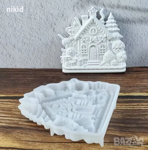 Грамадна зимна къща силиконов молд форма фондан смола гипс декор украса шоколад, снимка 2 - Форми - 52667115