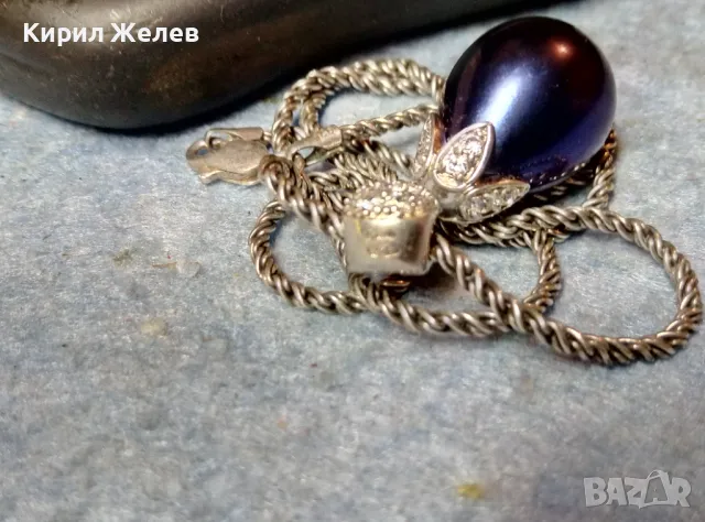 МАРКОВО ПЕРЛЕНО СРЕБЪРНО КОЛИЕ СРЕБРО 925 с ОГРОМНА НАТУРАЛНА ЧЕРНА ПЕРЛА БИСЕР и ЦИРКОНИ 25989, снимка 6 - Колиета, медальони, синджири - 49247395