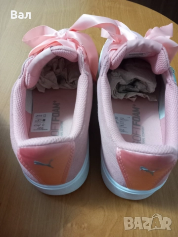 Нови дамски сникърси Puma Vikky Stacked Ribbon S, велур, цвят праскова, снимка 6 - Маратонки - 52023104