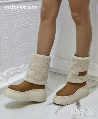 Боти на платформа - кафяв велур - BPK1, снимка 2 - Дамски боти - 40890721