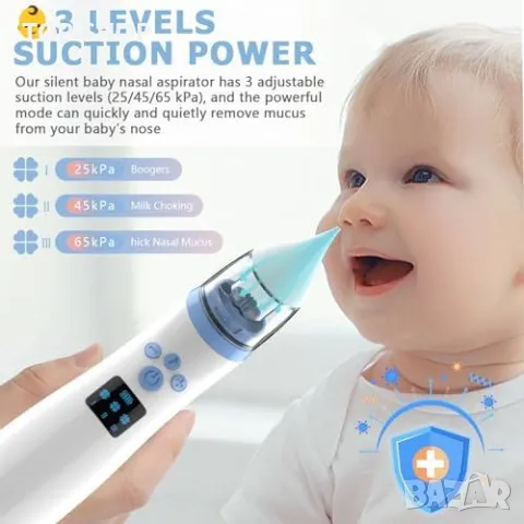 Нов Електрически аспиратор за нос FACAIO за бебета, 3 нива на сила, снимка 2 - Пелени, памперси - 49657661