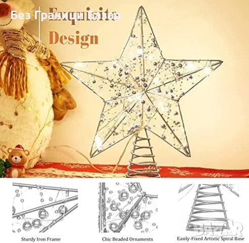 Нова Коледна Звезда с LED Осветление 25x20см - Метален Дизайн Украса елха Коледа, снимка 4 - Други - 43264306