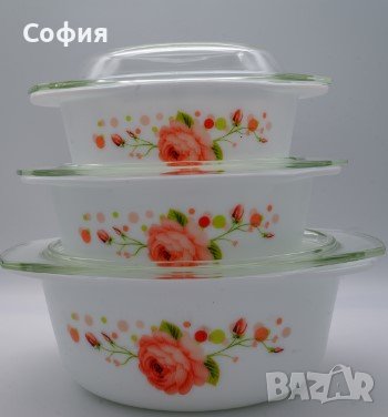Комплект стъклени купи с капаци, снимка 1 - Аксесоари за кухня - 43020861