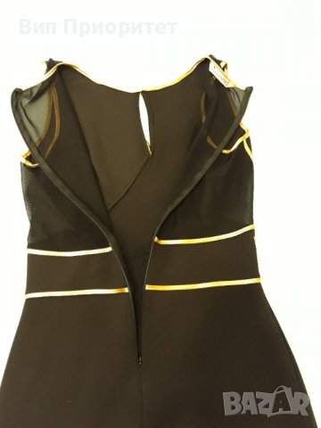 Бутикова рокля FERVENTE , черна с плътни и прозрачни сегменти /отстрани и на гърба/ + златни ивици, снимка 15 - Рокли - 37415384