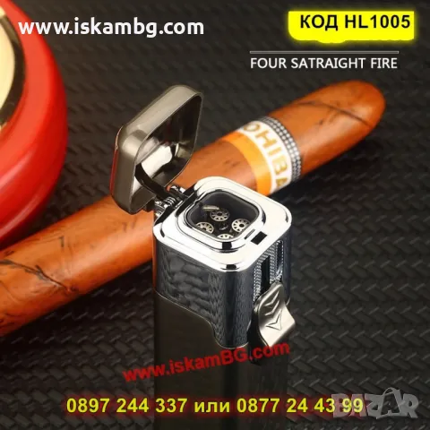 Мощна запалка с четворен джет пламък – за пури и цигари - КОД HL1005, снимка 4 - Запалки - 50205350