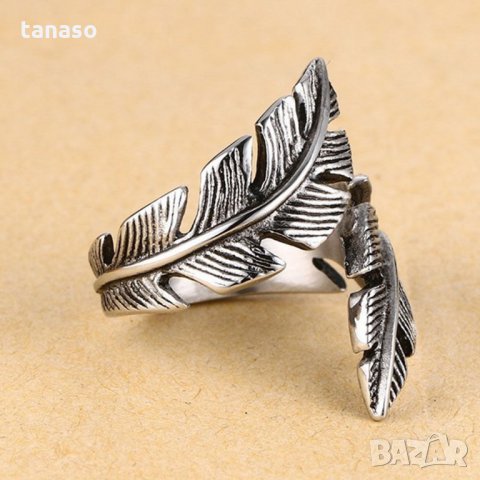 Посребрен арт пръстен универс. размер, лист, снимка 6 - Пръстени - 26282586