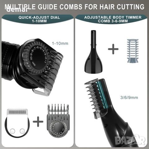 Hatteker 8-в-1 професионален комплект за мъжко подстригване, IPX7, снимка 4 - Машинки за подстригване - 51923679