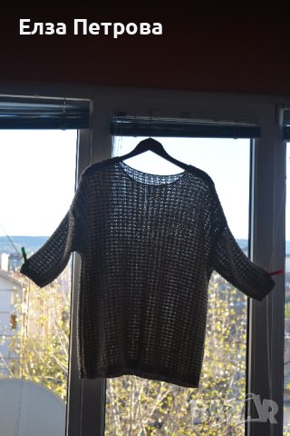 Бежова зимна блуза 3/4 ръкав и нишки от ламе, с паднало рамо, снимка 2 - Блузи с дълъг ръкав и пуловери - 43156108
