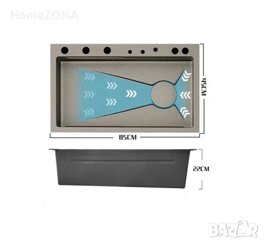 Мивка за кухня Bliote 6, пиано бутони, двоен водопад, снимка 4 - Мивки - 49445350