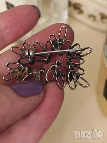 Сребърна брошка с розов кварц, снимка 3 - Други - 47295156