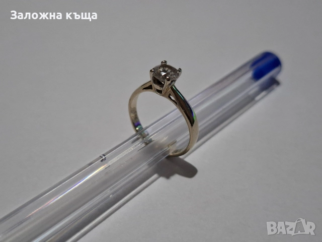 Дамски златен годежен пръстен - 2,29 гр. / 585 / 14К / 16 мм. (бяло злато), снимка 3 - Пръстени - 52692956