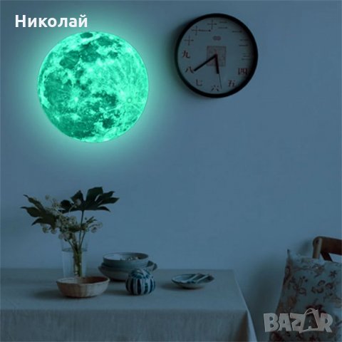 Светещ стикер Луна 20 см. фосфорен , луминисцентен стикер , светеща луна , декорация за бебе дете