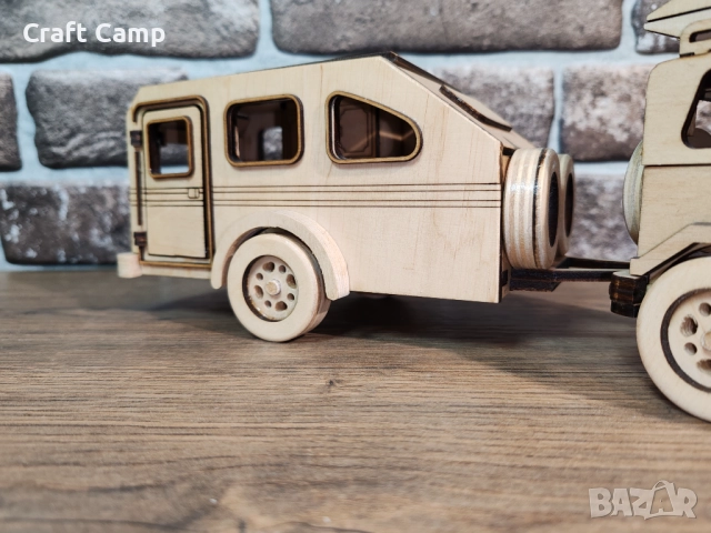 Дървен модел на Джип и Каравана – Craft Camp, снимка 14 - Коли, камиони, мотори, писти - 52738202