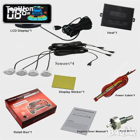 Парктроник с LED дисплей - 4 сензора БЯЛ, снимка 3 - Аксесоари и консумативи - 36439048