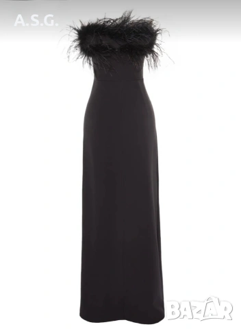 Дълга рокля с пера и цепка, снимка 2 - Рокли - 53301546