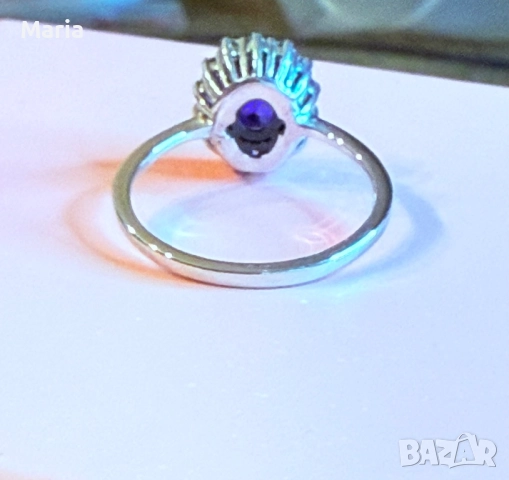 Дамски пръстен бяло злато , диаманти и сапфир, снимка 5 - Пръстени - 52470825