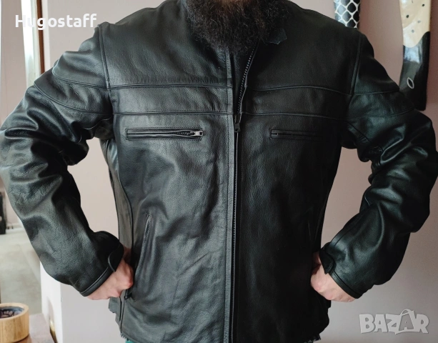Ново Кожено яке Motomall черно телешки бокс мотор моторджийско Хл/2Хл