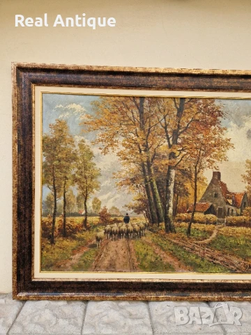 Уникална голяма антикварна белгийска картина масло върху платно , снимка 5 - Картини - 50979142