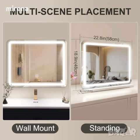 Лед LED Огледало Hollywood с осветление, 3 цвята, 580 x 480 мм c105, снимка 3 - Огледала - 51546933