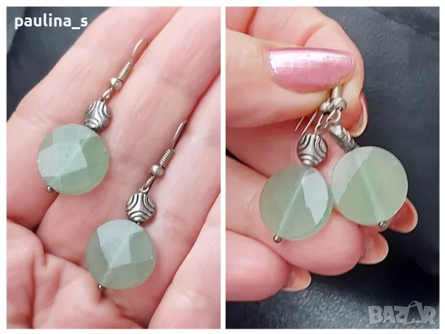 Винтидж / Висящи обеци с фасетиран зелен кварц