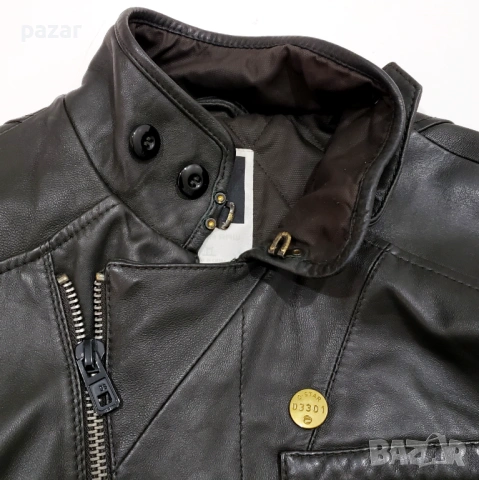 G-STAR RAW Bomber Мъжко Кожено Яке с Хастар Ватирано Бомбър S, снимка 5 - Якета - 53606373