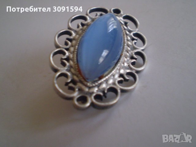 брошка филигран със сребърно покритие И СИНЬО СТЪКЛО, снимка 2 - Антикварни и старинни предмети - 35383790