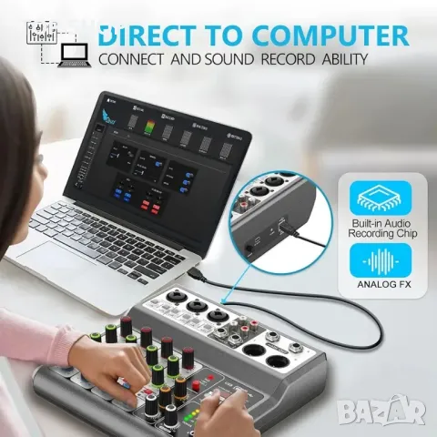 Професионален аудио миксер Aveek, миксираща конзола със звукова дъска с 5-канален USB цифров, снимка 4 - Друга електроника - 48756780