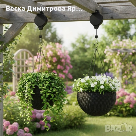 Телескопична градинска кука с прибираща се макара за висящи растения и декорации, снимка 4 - Декорация за дома - 53040410