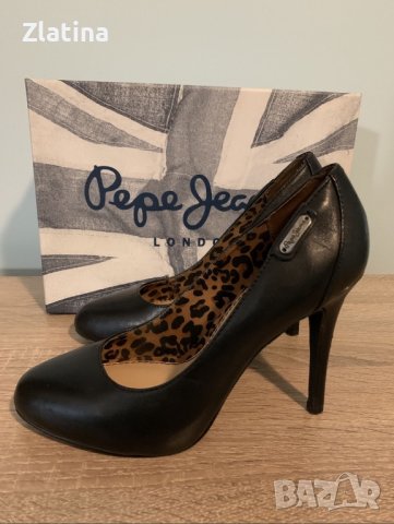Обувки на ток черни Pepe Jeans естествена кожа, снимка 2 - Дамски обувки на ток - 42964202