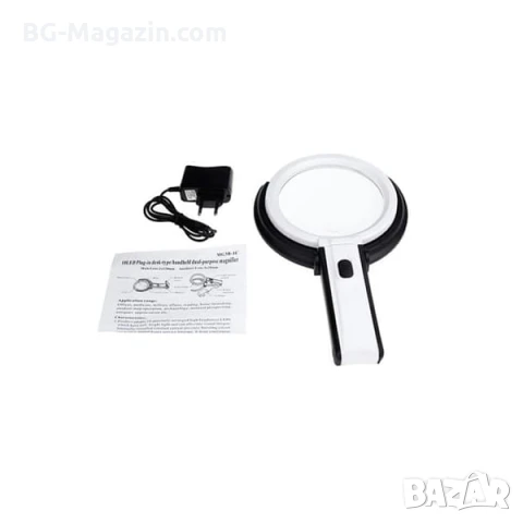 Голяма увеличителна ръчна и настола лупа с LED осветление за четене шиене бродиране гоблени лед, снимка 4 - Други инструменти - 50921022