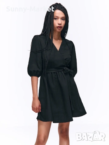 Дамска черна рокля с колан