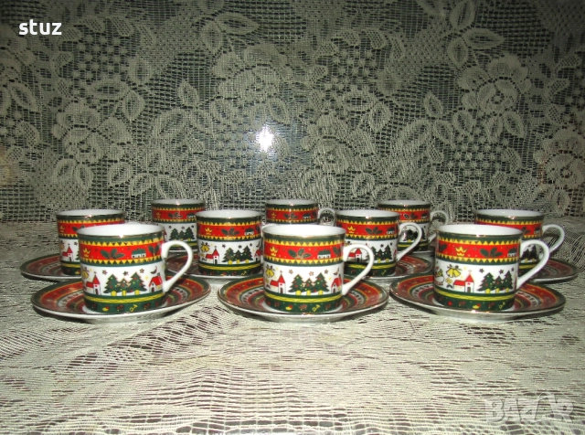 Порцеланови чашки за кафе, чай, с чинийки, с коледни мотиви, нови , снимка 6 - Чаши - 52585521