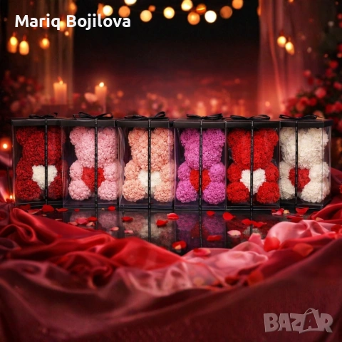 Мече от рози, 25см с подаръчна кутия в 3 цвята, снимка 3 - Декорация за дома - 53048250