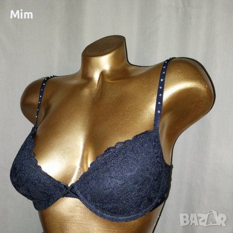 75 В Черен дантелен сутиен със сребристи камъчета , снимка 3 - Бельо - 43706644