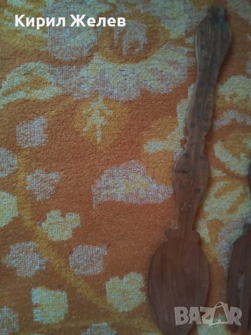Лъжица стара дървена с Бронзови флорални орнаменти - набивки голяма сувенир 41519, снимка 2 - Декорация за дома - 43151904