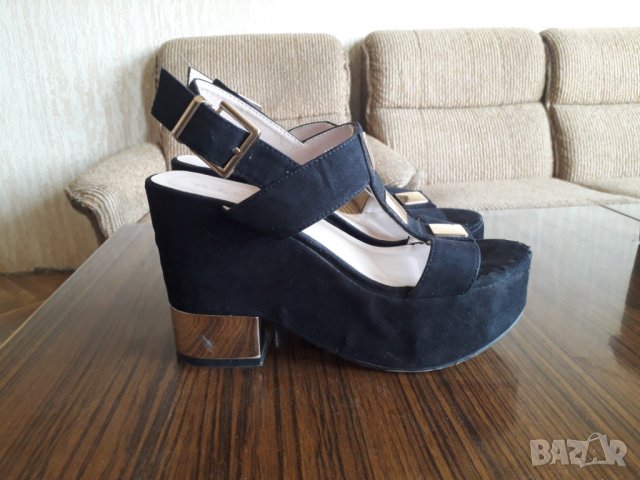 Дамски сандали от черен велур платформа размер 36 , снимка 3 - Сандали - 28834739