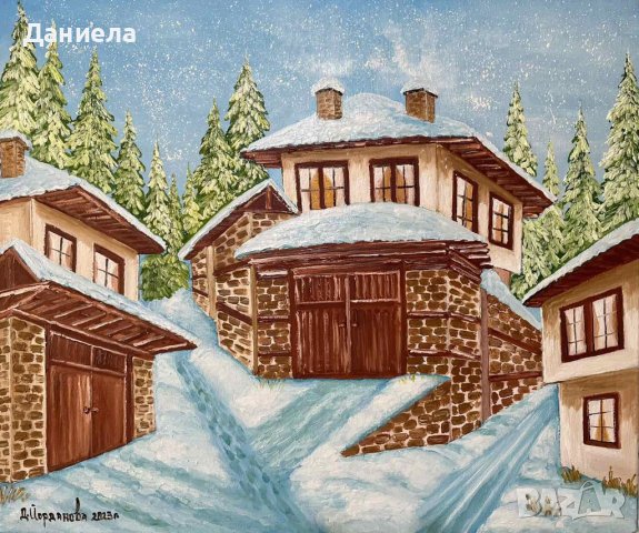 "Снежно утро", авторска маслена картина, снимка 1 - Картини - 43281495