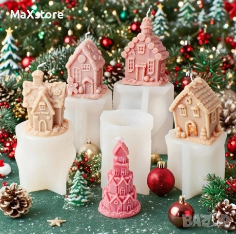 3D Коледна къща къщичка Силиконов молд форма за свещи гипс сапун смола , снимка 2 - Форми - 51967457