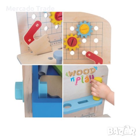 Комплект Mercado Trade, Работилница с инструменти и аксесоари, За деца, Дърво, снимка 4 - Образователни игри - 43289568