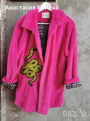 Палто еко косъм в цикламено