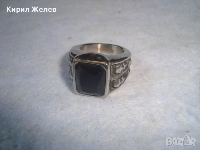 СРЕБРИСТ ОРНАМЕНТИРАН ОКСИДИРАНА БЛАГОРОДНА НЕРЪЖДАЕМА СТОМАНА ПРЪСТЕН с ФАСЕТИРАН ЧЕРЕН ОНИКС 6328, снимка 7 - Пръстени - 36379732