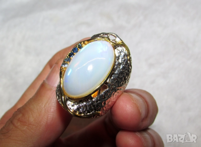 925 Сребърен пръстен етиопски опал 13 карата, снимка 4 - Пръстени - 51700689