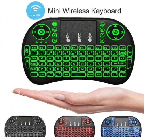 Мини безжична светеща клавиатура с тъч пад (2.4GHz Wireless), снимка 3 - Друга електроника - 33254787