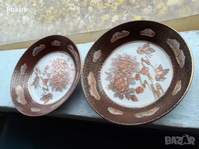 Лот от две чинии сатцума Satsuma порцелан, снимка 2 - Антикварни и старинни предмети - 53449190