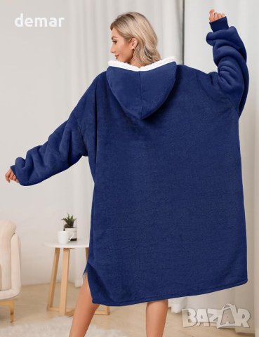 Гигантски домашен топъл пуловер с качулка, худи (тъмносин), снимка 8 - Пижами - 43718402