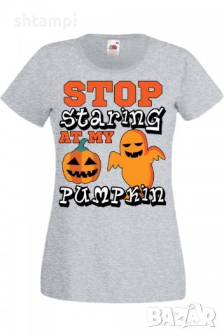 Дамска тениска Stop Staring At My Pumpkin 2,Halloween,Хелоуин,Празник,Забавление,Изненада,Обичаи,, снимка 5 - Тениски - 38138377