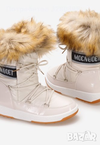 Модни дамски апрески боти ботуши с пух в бежов цвят, снимка 6 - Дамски апрески - 43643591