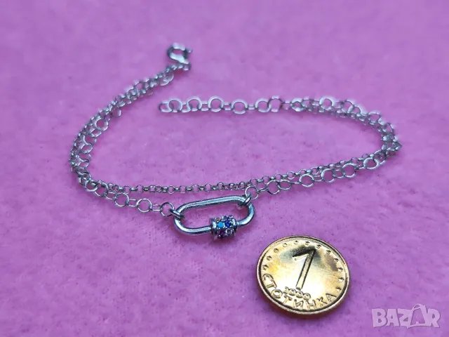 Дамска 925 сребърна гривна с елемент с цветни циркони, снимка 1