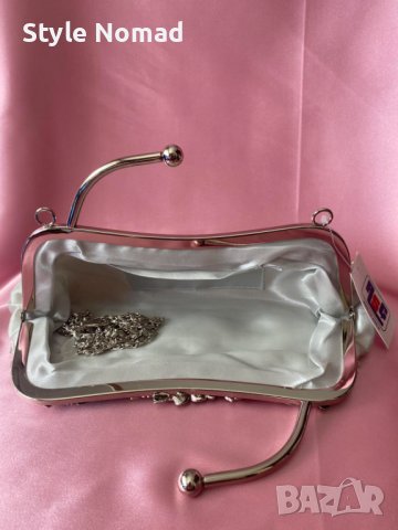 Сребриста дамска чанта с пайети -винтидж дизайн , снимка 3 - Чанти - 38192243
